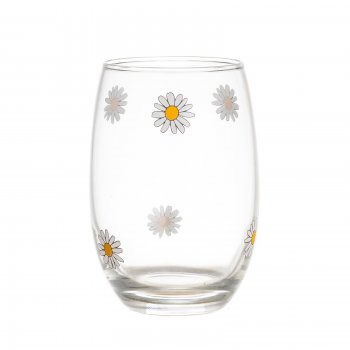 Copo Bojudo Longo Vidro 465ml Decorado Margarida