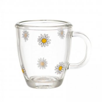 Caneca Bojuda Vidro 347ml Decorada Margarida