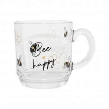 Caneca Empilhável Vidro 300ml Decorado Margarida