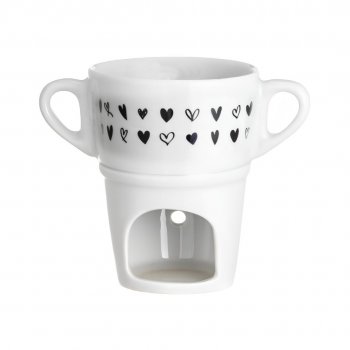 Caneca Para Fondue Porcelana Branca Decorada Aquece a Alma