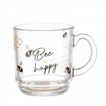 Caneca Empilhável Vidro 300ml Decorado Abelha
