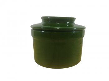 Manteigueira Francesa de Porcelana Mesa Posta Decorada Verde Militar