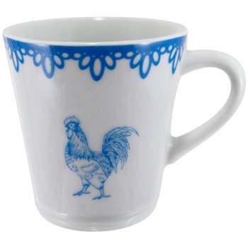 Xícara Tulipa Porcelana 120ml Decorada Galinha Azul