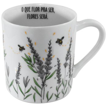 Caneca Porcelana Reta 280ml Decorada Lavanda