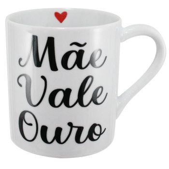 Caneca Porcelana Reta 280ml Decorada Mãe Vale Ouro