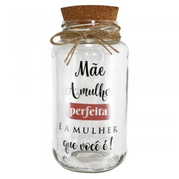 Pote Hermético Vidro Tampa Rolha 800ml Decorado Mãe a Mulher Perfeita