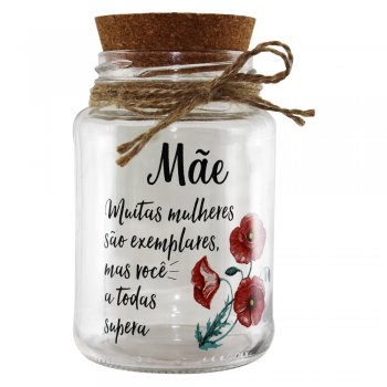 Pote Hermético Vidro Tampa Rolha 500ml Decorado Mãe Exemplar