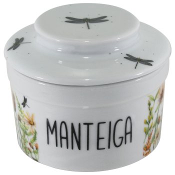 Manteigueira Francesa de Porcelana Mesa Posta Decorada Libélula