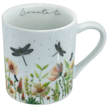 Caneca Porcelana Reta 280ml Decorada Libélula
