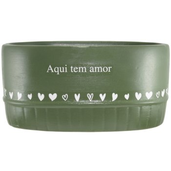 Vaso Floreira Jardineira 1L Cerâmica Decorada Verde Aqui Tem Amor