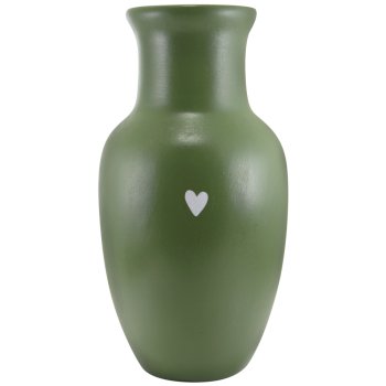 Vaso Jarro 1L G Para Flores Cerâmica Verde Coração Branco