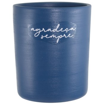 Pote Redondo Decorativo 400ml Cerâmica Azul Agradeça