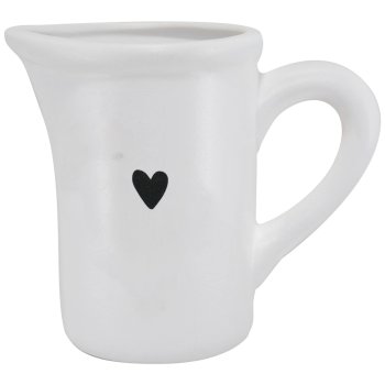 Jarra Cerâmica 300ml Decorada Branca Coração Preto