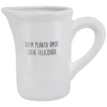 Jarra Cerâmica 300ml Decorada Branca Quem Planta Amor