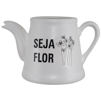 Vaso Decorativo Em Formato de Bule 400ml Cerâmica Branca Seja Flor