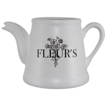 Vaso Decorativo Em Formato de Bule 400ml Cerâmica Branca Fleurs