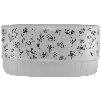 Vaso Floreira Jardineira 1L Cerâmica Decorada Branca Florescer