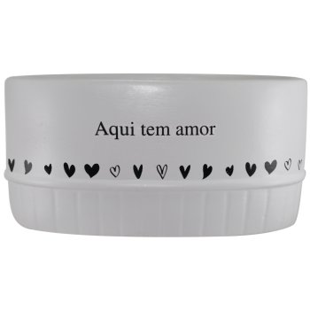 Vaso Floreira Jardineira 1L Cerâmica Decorada Branca Aqui Tem Amor