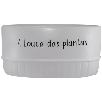 Vaso Floreira Jardineira 1L Cerâmica Decorada Branca A louca das Plantas