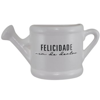 Vaso Regador P Parede Jardim 150ml Cerâmica Branco Felicidade