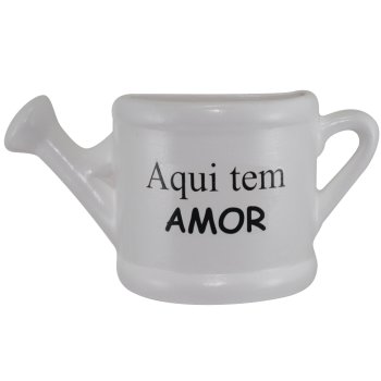 Vaso Regador P Parede Jardim 150ml Cerâmica Branco Aqui Tem Amor