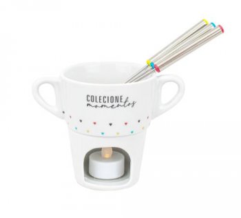 Caneca Para Fondue Porcelana Branca Decorada Mini Coração