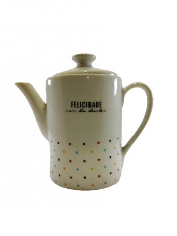 Bule Chá Café Reto 800ml Porcelana Branca Mini Coração